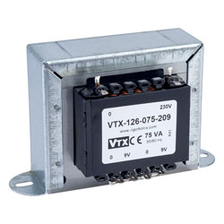 Vigortronix VTX-126-075-209 Chassis Transformer 230V 75VA 9V+9V
