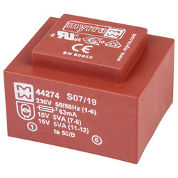 Myrra 44274 EI48 Encapsulated PCB Transformer 230V 10VA 0-15V 0-15V