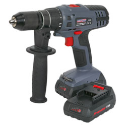 Sealey CP6018V Cordless Li Hammer Drill/Driver 18V Super Torque 1hr Charge 2 Bat