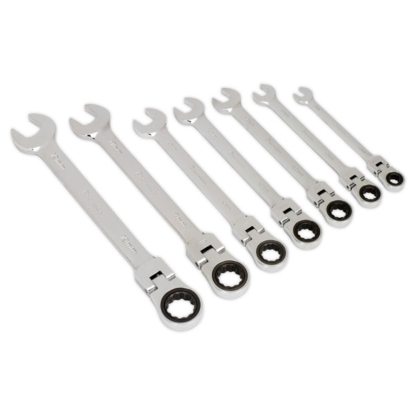 Sealey AK63827 Flexible Head Ratchet Combination Spanner Set 7pc Metric