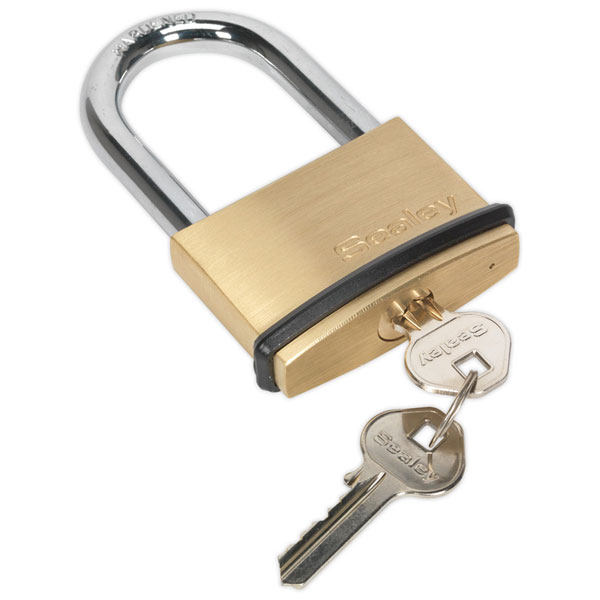 Sealey PL203L Brass Body Padlock Long Shackle 60mm
