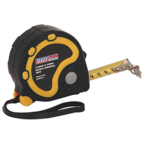Sealey AK990 Rubber Measuring Tape 7.5m(25ft) x 25mm Metric/Imperial