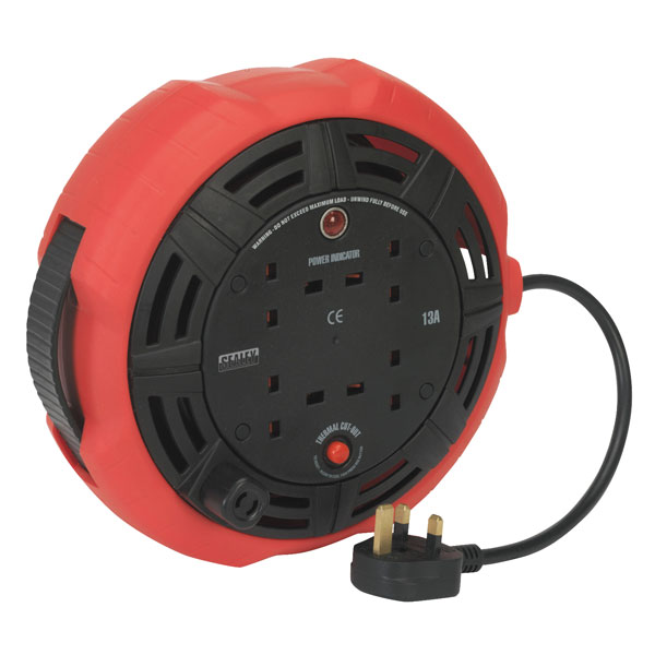 Sealey CR10/1 Cable Reel Cassette Type 10m 4 x 230V 1.25mm² Heavy-Duty ...
