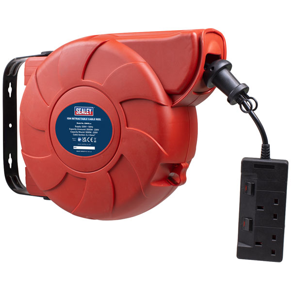 Sealey CRM15 Cable Reel System Retractable 15m 2 x 230V Socket