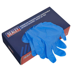 Sealey SSP55L Premium Powder-Free Disposable Nitrile Gloves Large Pack of 100