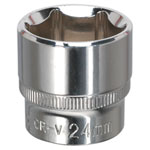 Sealey SP3824 Walldrive® Socket 24mm 3/8"sq Drive Fully Polished