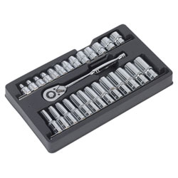 Sealey AK66483 Ratchet Wrench and Socket Rail Set 27pc 1/2sq Drive