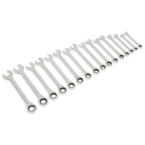 Sealey S0869 Combination Ratchet Spanner Set 16pc Metric