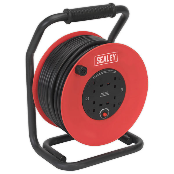 Sealey CR25025 Cable Reel 50mtr 4 x 230V 2.5mm² Heavy-duty Thermal Trip ...