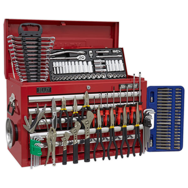 Sealey AP33059COMBO Topchest 5 Drawer with Ball Bearing Slides - Red & 139pc Tool Kit