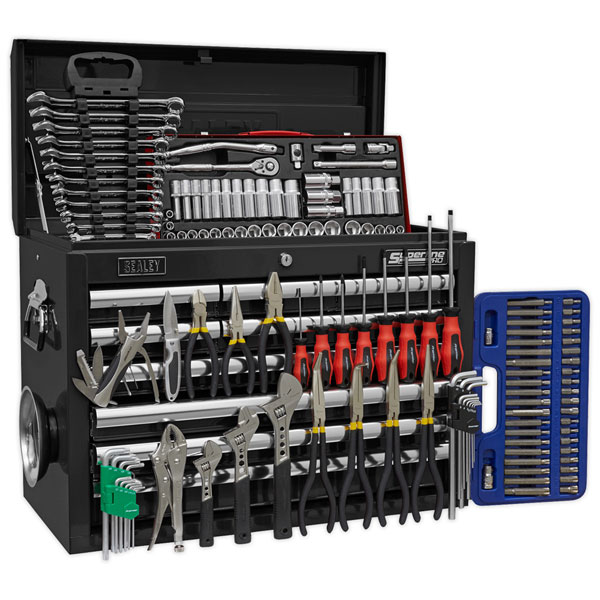 Sealey Topchest 10 Drawer with Ball Bearing Slides - Black & 139PC Tool Kit