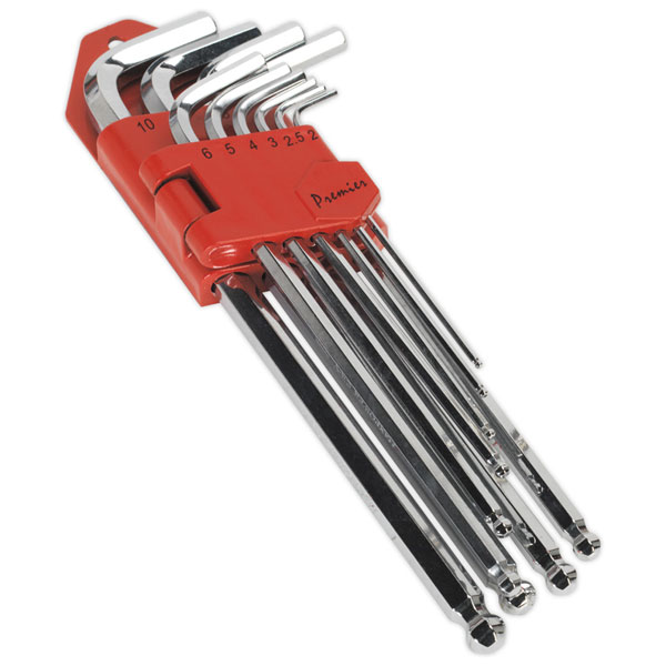 Sealey AK7169 Ball-End Hex Key Set 10pc Extra-Long Fully Polished Metric