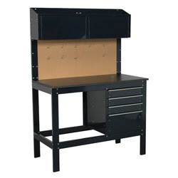 Heavy-Duty Steel Workbench with 4 Drawers & 2 Top Cabinets