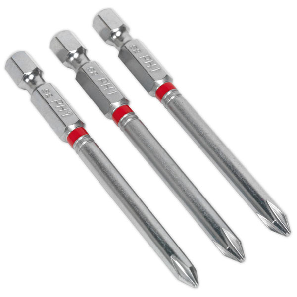 Sealey AK210510 Power Tool Bit Phillips #1 Colour-Coded S2 75mm Pack of 3