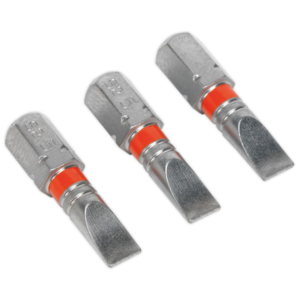 Sealey AK210508 Power Tool Bit Slotted 5mm Colour-Coded S2 25mm Pack of 3
