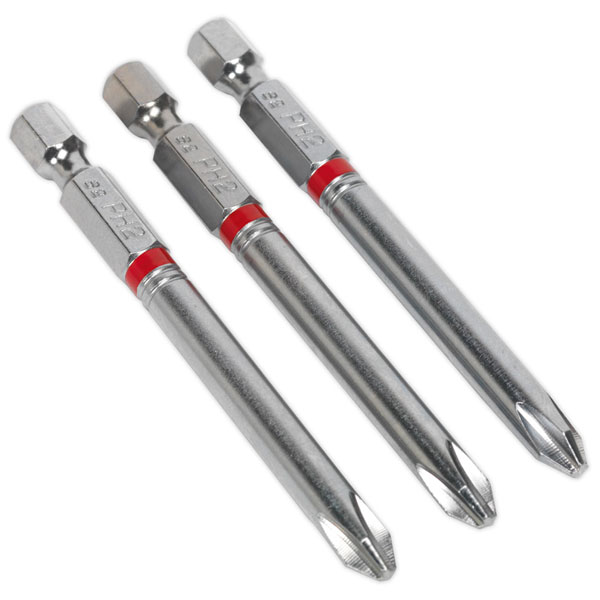 Sealey AK210511 Power Tool Bit Phillips #2 Colour-Coded S2 75mm Pack of 3