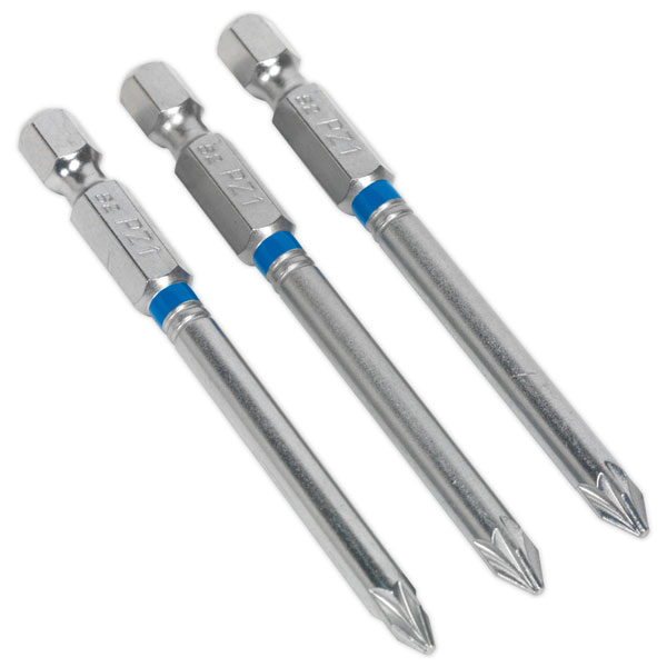 Sealey Power Tool Bit Pozi #1 Colour-coded S2 75MM Pack of 3