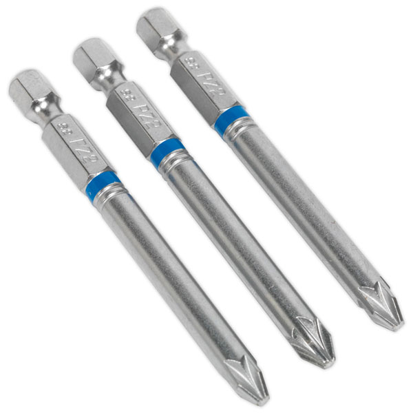 Sealey AK210514 Power Tool Bit Pozi #2 Colour-Coded S2 75mm Pack of 3
