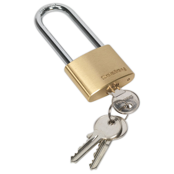Sealey PL101L Brass Body Padlock Long Shackle 40mm