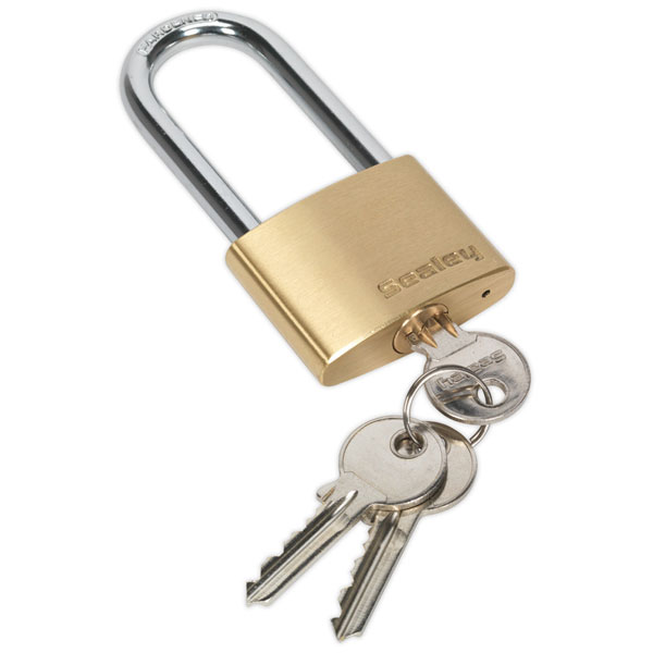 Sealey PL102L Brass Body Padlock Long Shackle 50mm