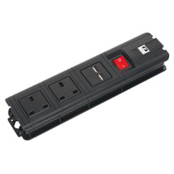 Sealey EL32USBB Extension Cable 3m 2x 230V + 2x USB Sockets 