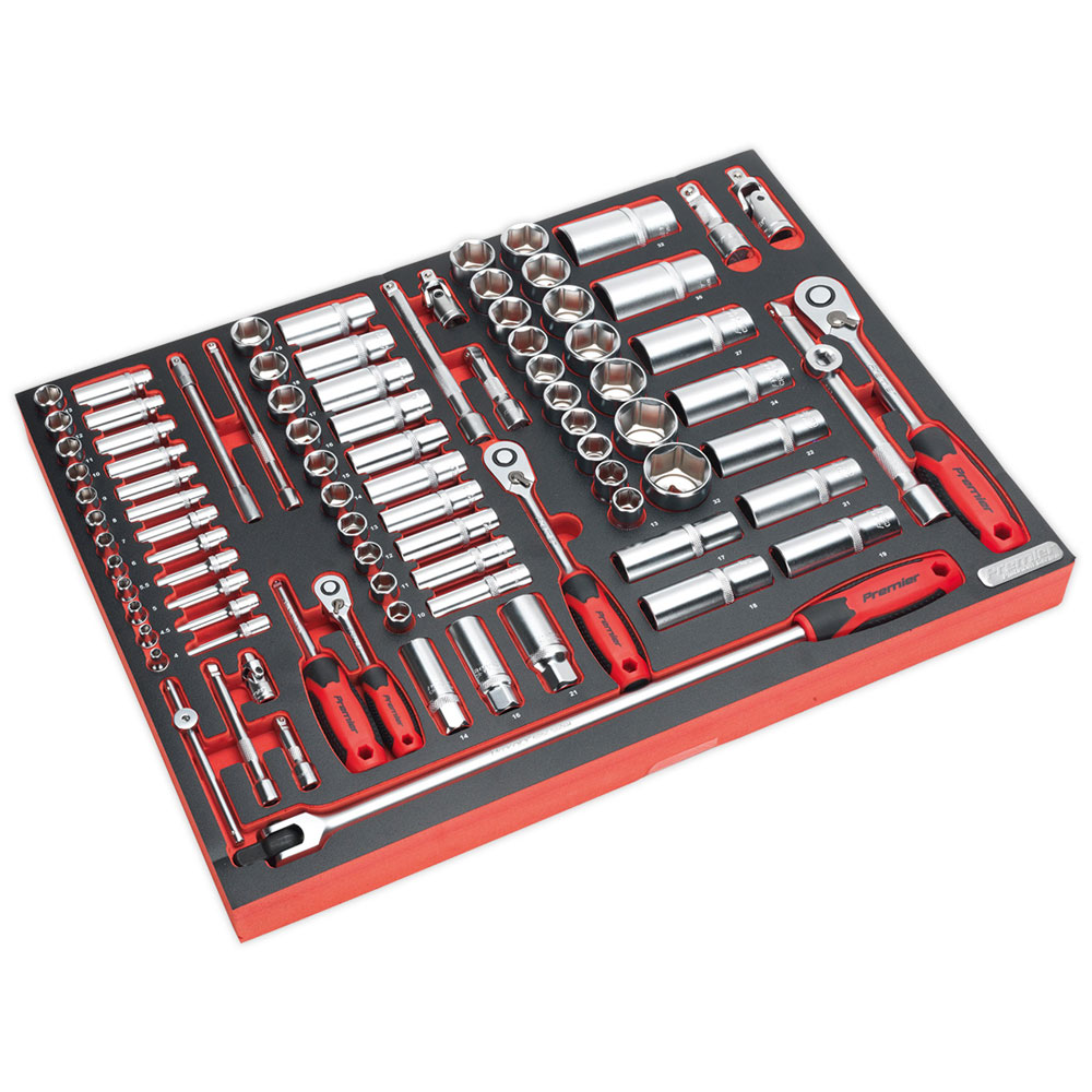 Sealey TBTP02 Tool Tray with Socket Set 91pc 1/4in & 3/8in & 1/2in Sq ...