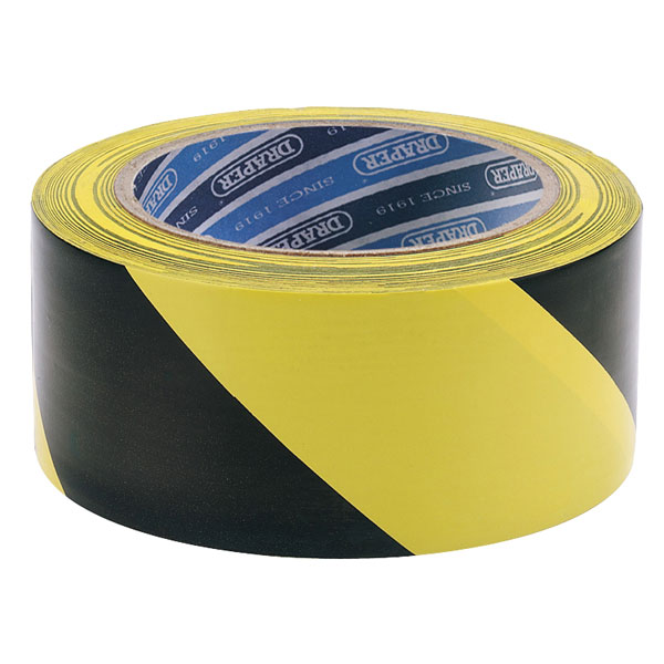 Draper 63382 33m x 50mm Black and Yellow Adhesive Hazard Tape Roll