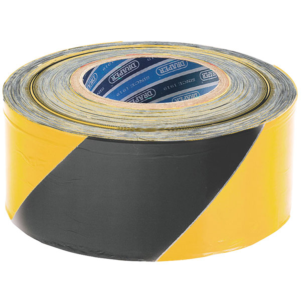 Draper 69009 75mm x 500m Black &amp; Yellow Barrier Tape Roll