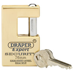 Draper Expert 64202 76mm Quality Close Shackle Solid Brass Padlock and 2 Keys