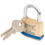 Draper 64161 40mm Solid Brass Padlock and 2 Keys with Mushroom Pin Tumblers