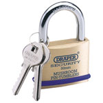 Draper 64162 50mm Solid Brass Padlock and 2 Keys with Mushroom Pin Tumblers