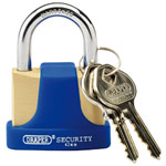 Draper 64165 42mm Solid Brass Padlock & 2 Keys w Hardened Steel Shackle & Bumper