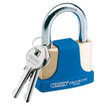 Draper 64166 52mm Solid Brass Padlock & 2 Keys w Hardened Steel Shackle & Bumper