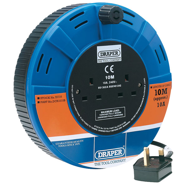 Draper 26338 10m Twin Extension Cable Reel | Rapid Online