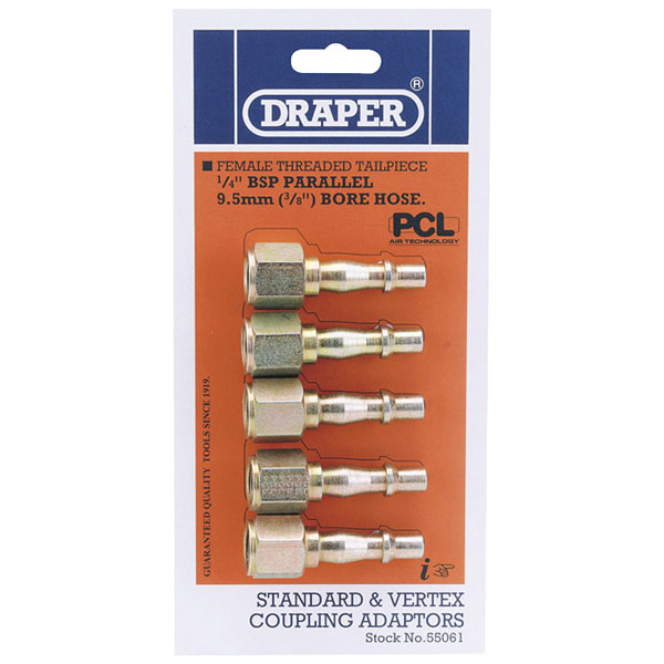 Draper 55061 1 4 Female Thread Pcl Coupling Screw Adaptor Pack Of 5