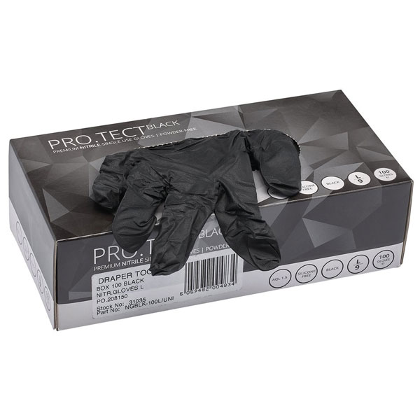  31035 Black Nitrile Gloves - Size Large (Box of 100)