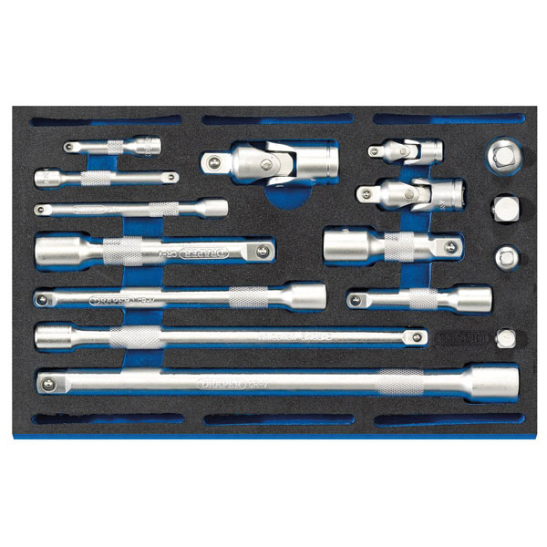  63530 Ext Bar, Uni Joint & Socket Conv Set 1/4 Drawer EVA InsertTray 16Pc