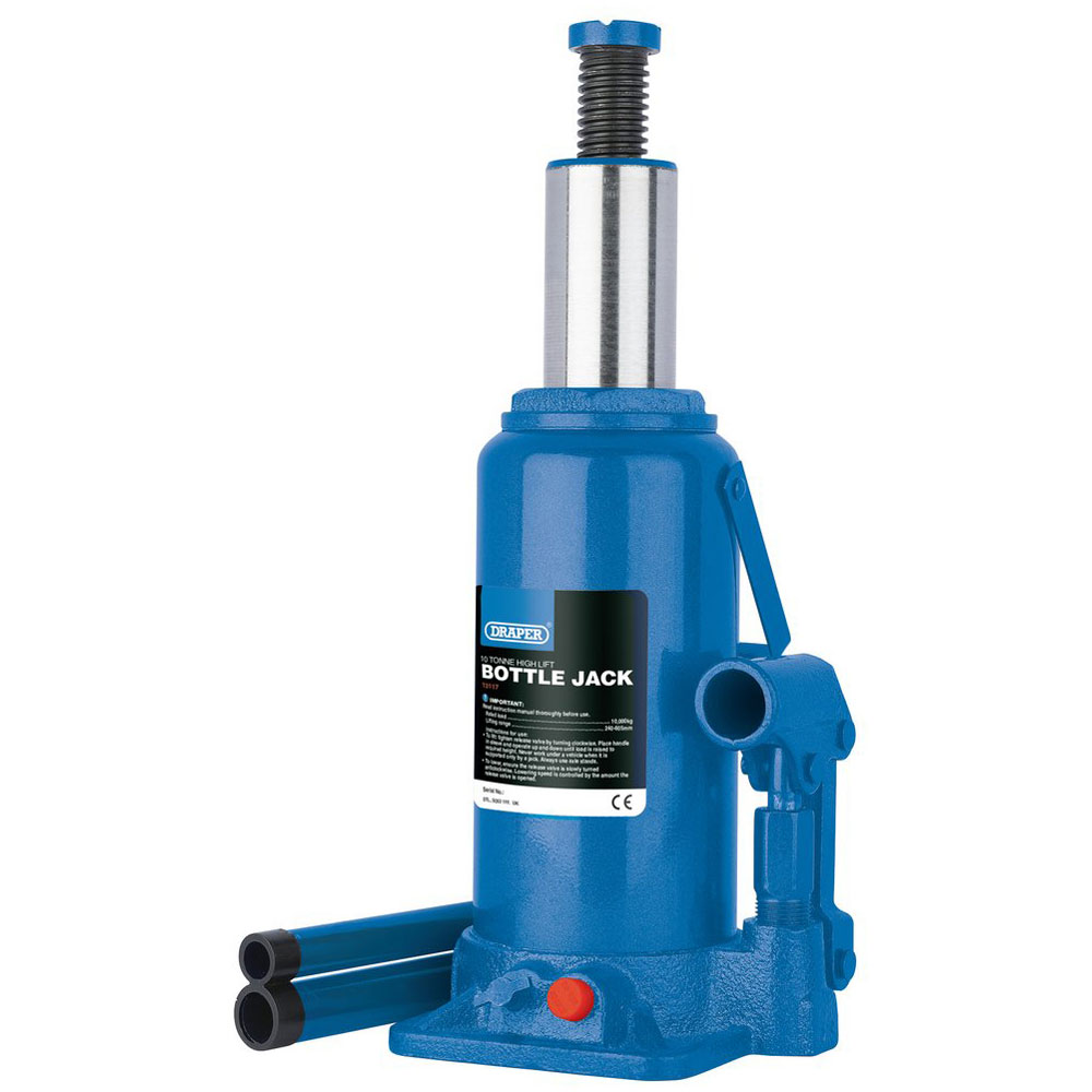 Draper 13117 High Lift Hydraulic Bottle Jack (10 Tonne) Rapid Online