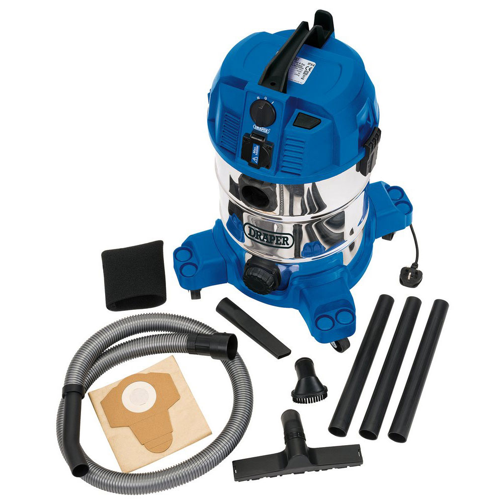 Draper 20529 30L Wet & Dry Vacuum Cleaner S/Steel Tank & 230V Power