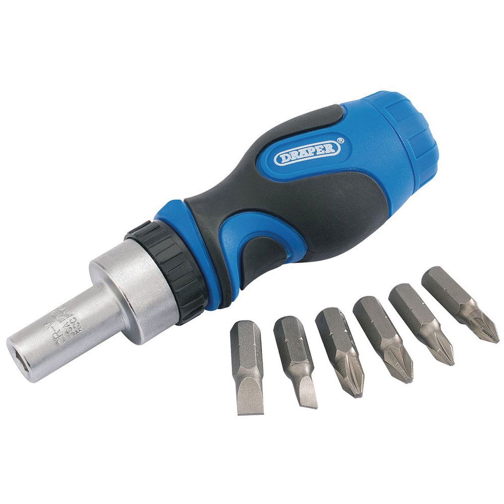 Draper 01050 Stubby Ratchet Screwdriver and Bit Set (7 Piece) Rapid
