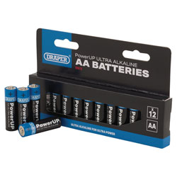 Draper 03972 PowerUP Ultra Alkaline AA Batteries (Pack of 12)