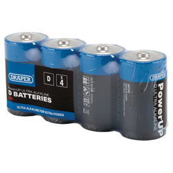 Draper 03979 PowerUP Ultra Alkaline D Batteries (Pack of 4) - 03979