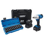 Draper 04791 D20 20V BL Impact Wrench Kit 1/2 Sq Dr 400Nm M. D-Socket Set 10Pc