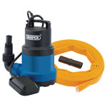 Draper 12429 Submers. Clean Water Pump-Float Switch & Layflat Hose 191L/min 550W