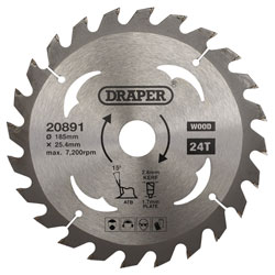 Draper 20891 TCT Circular Saw Blade for Wood, 185 x 25.4mm, 24T