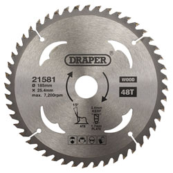 Draper 21581 TCT Circular Saw Blade for Wood, 185 x 25.4mm, 48T