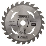 Draper 25879 TCT Cordless Construction C/Saw Blade-Wood-Composites 165x20mm 24T