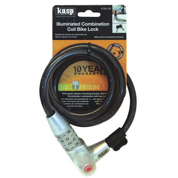KASP K750L180 COMBINATION COILED CABLE BIKE LOCK 12mm x 1800mm 