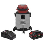 Sealey PC20VCOMBO4 Vacuum Cleaner 20L Wet & Dry Cordless 20V + 4Ah Bat & Charger