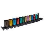 Sealey AK2872 Multi-Coloured Socket Set 13pc 1/4Sq Drive 6pt WallDrive® Metric
